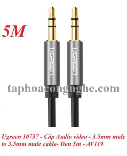 Ugreen 10737 5M màu Đen Cáp âm thanh 2 đầu 3.5mm dương dây tròn TPE cao cấp AV119 30010737